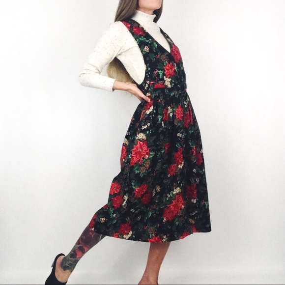 Vintage Botanical Holiday Motif Pinafore Dress | Size M - Picture 10 of 15